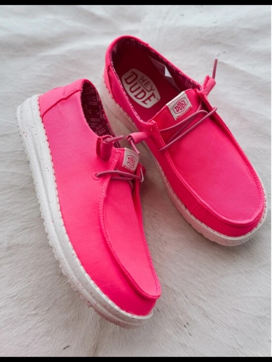 Hey Dude Shoes - Women's Hey Dude Wendy Stretch Canvas Neon Pink. NWT. Never Worn.